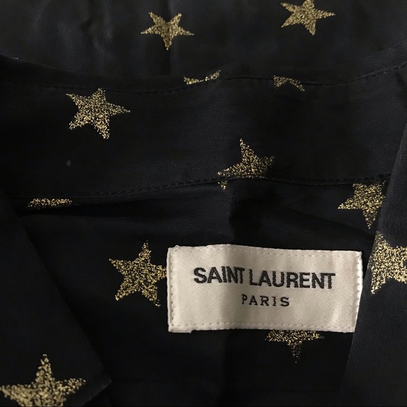 Saint Laurent Paris Size S Shirt Gold Star Print Button-Down Top Blouse Black - Picture 4 of 7
